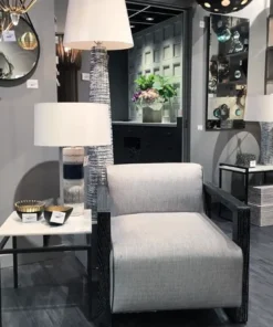 Arteriors Home New Arrivals Duran Chair Fossil Tweed Black Cerused Oak