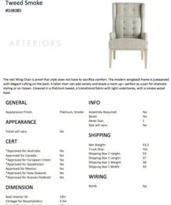 Arteriors Home Idol Wing Chair Platinum Tweed Smoke 23 Arteriors Home Idol Wing Chair Platinum Tweed Smoke