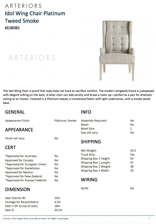 Arteriors Home Idol Wing Chair Platinum Tweed Smoke 12 Arteriors Home Idol Wing Chair Platinum Tweed Smoke