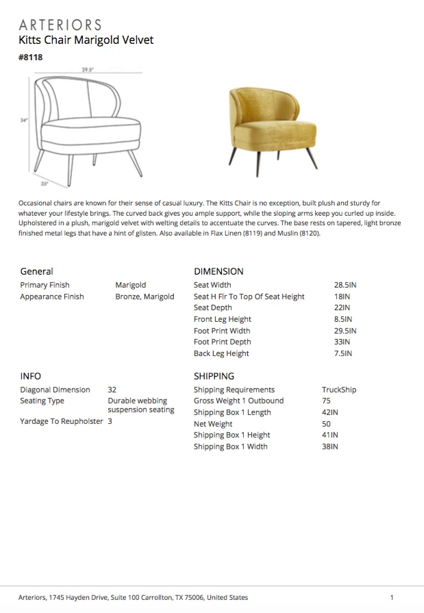 Arteriors Home Kitts Chair Marigold Velvet 6 Arteriors Home Kitts Chair Marigold Velvet