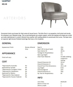 Arteriors Home New Arrivals Kitts Chair Mineral Gray Leather