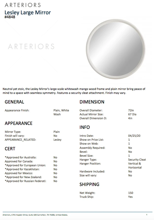 Arteriors Home New Arrivals Lesley Large Mirror White Wash 9 Arteriors Home New Arrivals Lesley Large Mirror White Wash