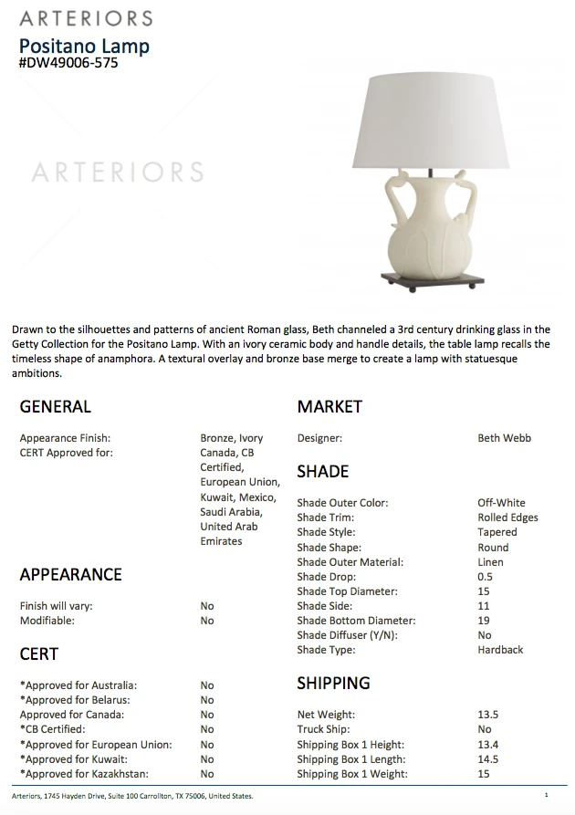Arteriors Home Positano Lamp 5 Arteriors Home Positano Lamp