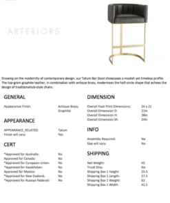 Arteriors Home Tatum Bar Stool Graphite 17 Arteriors Home Tatum Bar Stool Graphite
