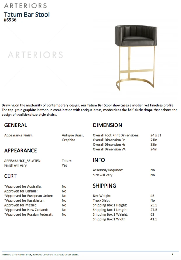 Arteriors Home Tatum Bar Stool Graphite 9 Arteriors Home Tatum Bar Stool Graphite