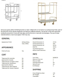 Arteriors Home Trainor Bar Cart Antique Brass