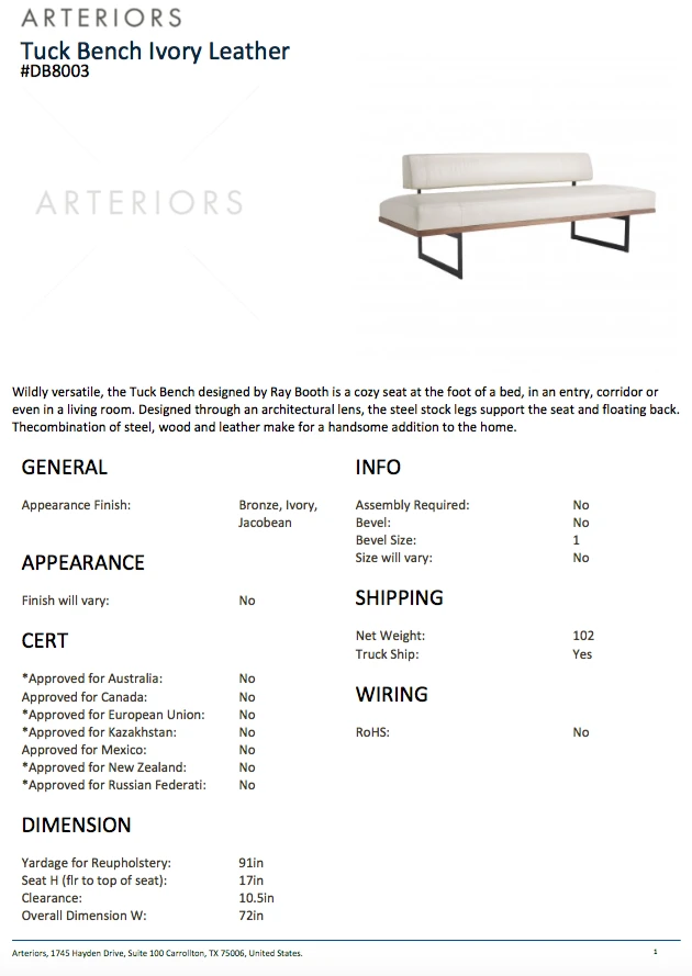 Arteriors Home Tuck Bench Ivory Leather New Arrivals 12 Arteriors Home Tuck Bench Ivory Leather New Arrivals