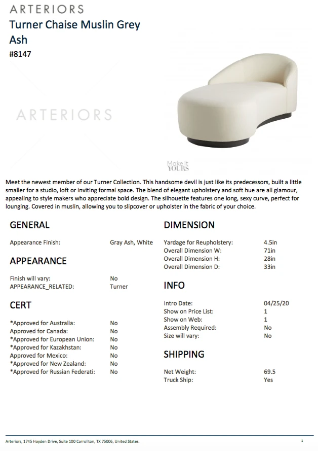 Arteriors Home Turner Chaise Muslin Grey Ash 10 Arteriors Home Turner Chaise Muslin Grey Ash