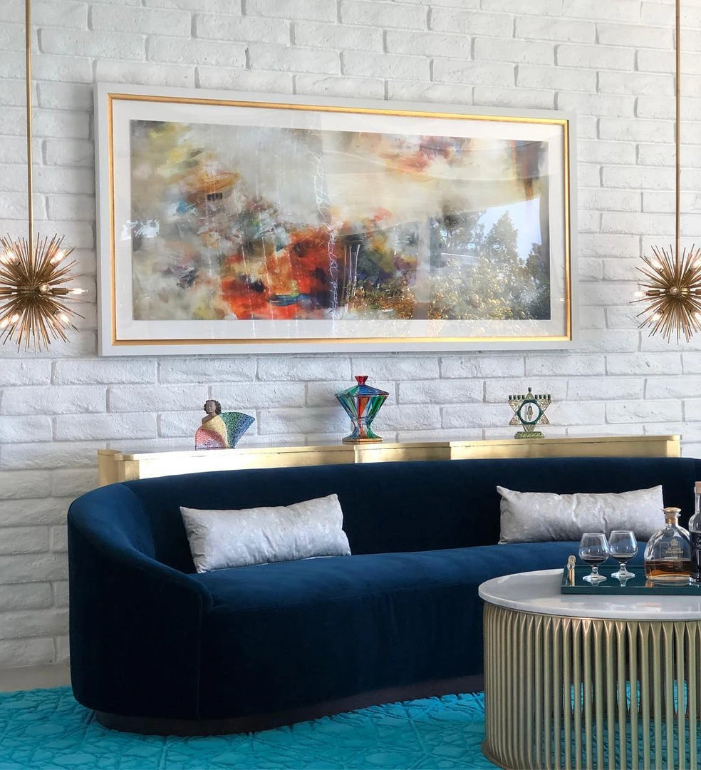 Arteriors Home Turner Sofa Indigo Velvet Dark Walnut 2 Arteriors Home Turner Sofa Indigo Velvet Dark Walnut