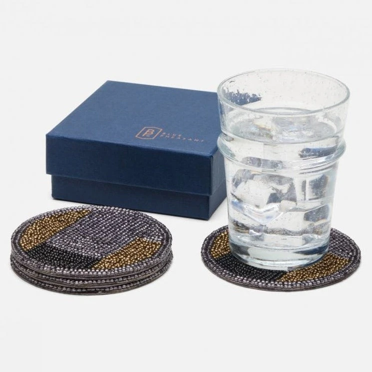 Blue Pheasant Fletcher Coaster Set Black Beads 5 Blue Pheasant Fletcher Coaster Set Black Beads