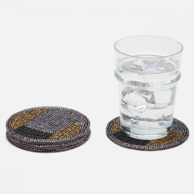 Blue Pheasant Fletcher Coaster Set Black Beads 4 Blue Pheasant Fletcher Coaster Set Black Beads