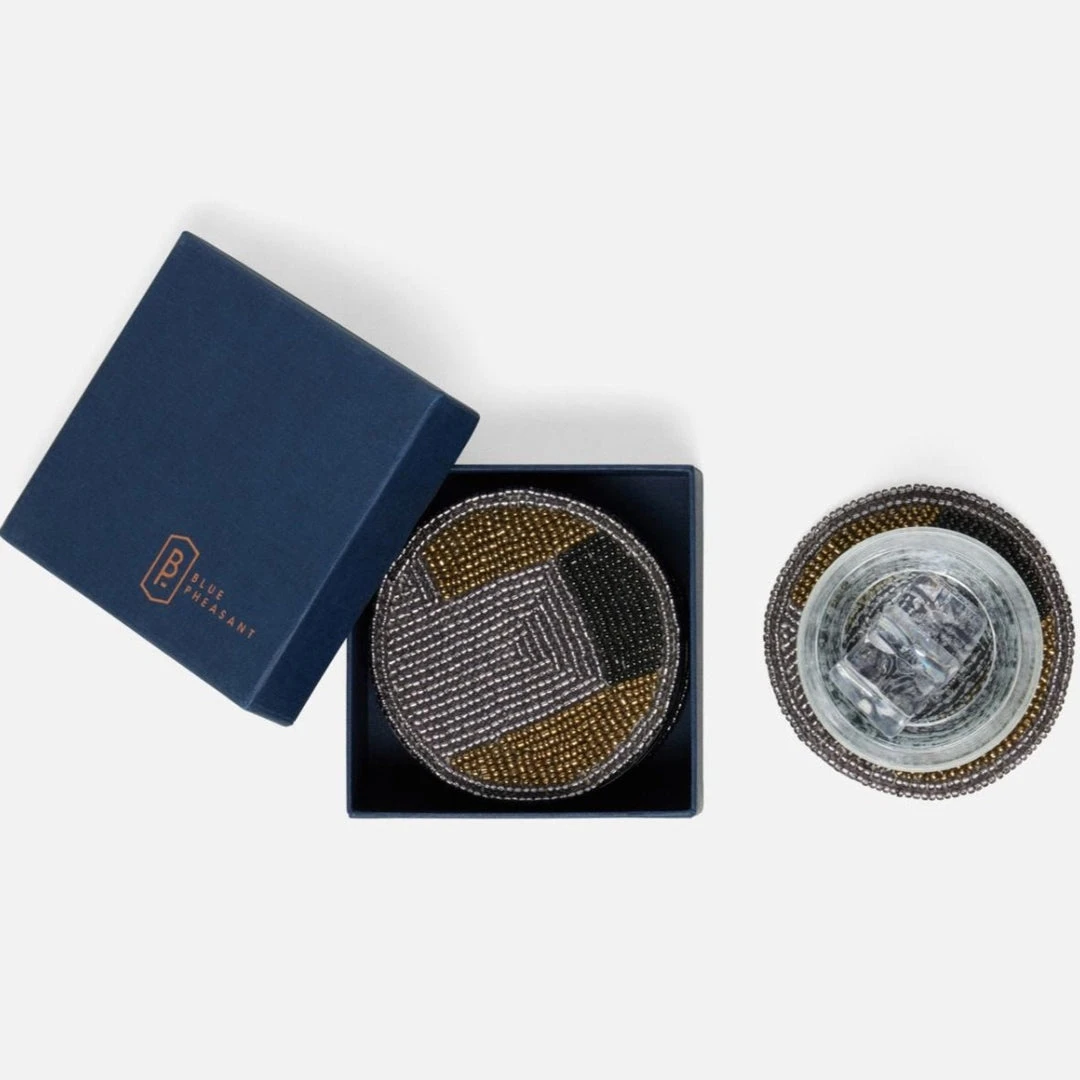 Blue Pheasant Fletcher Coaster Set Black Beads 1 Blue Pheasant Fletcher Coaster Set Black Beads