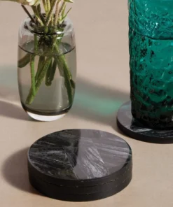 Blue Pheasant New Arrivals Vincent Coaster Set Black Marble Resin