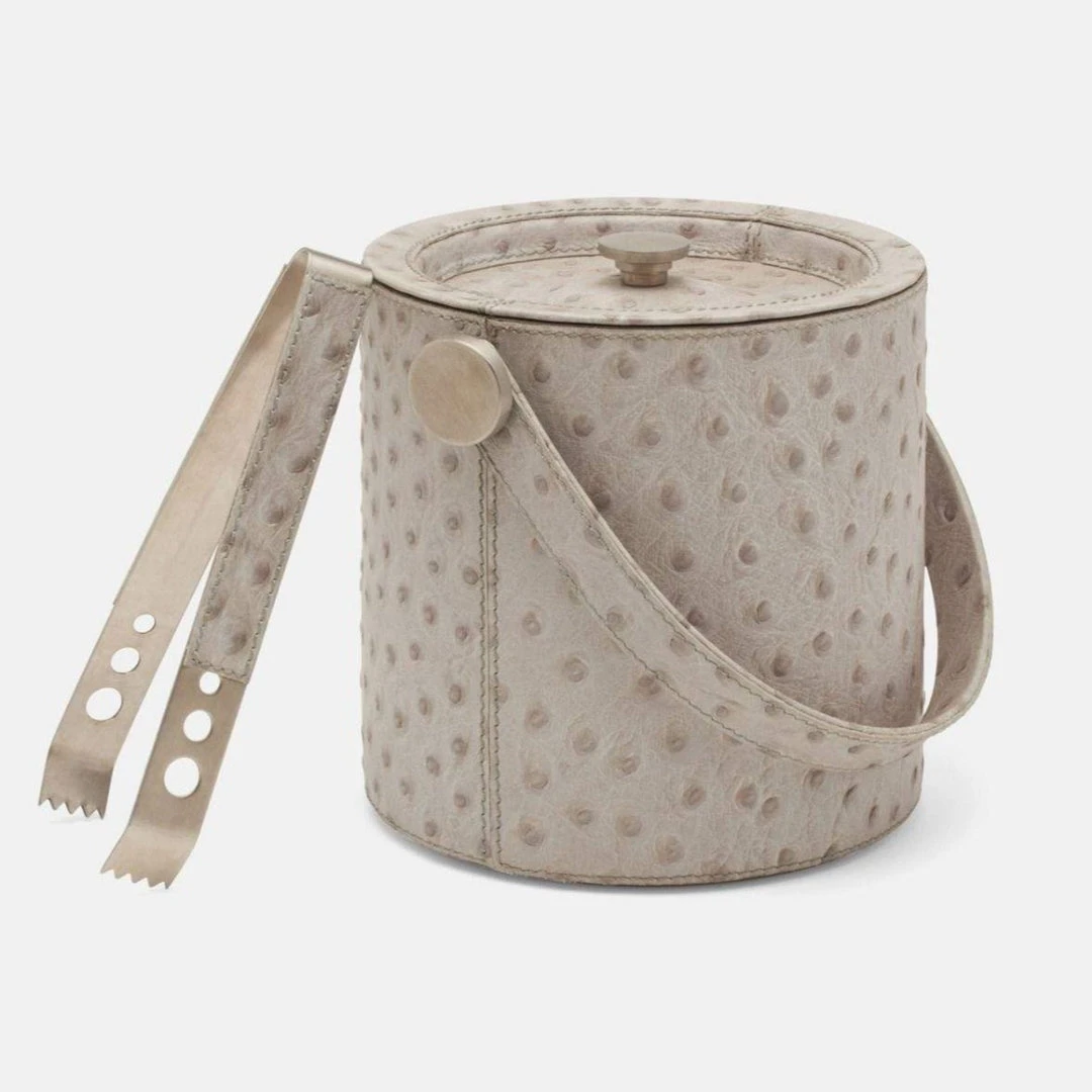Blue Pheasant New Arrivals Witney Ice Bucket And Tongs Light Gray Ostrich 1 Blue Pheasant New Arrivals Witney Ice Bucket And Tongs Light Gray Ostrich