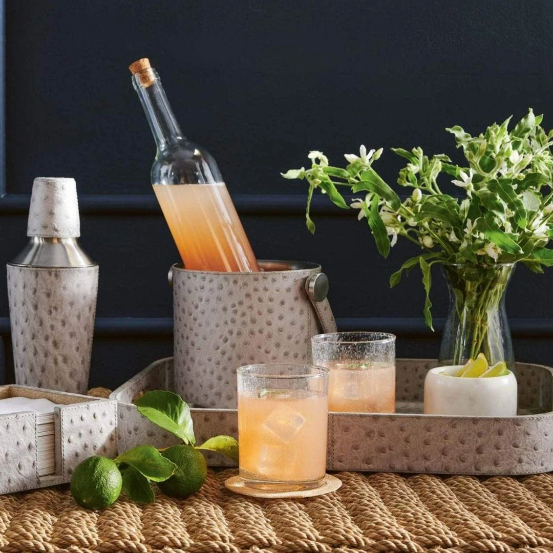 Blue Pheasant New Arrivals Witney Ice Bucket And Tongs Light Gray Ostrich 2 Blue Pheasant New Arrivals Witney Ice Bucket And Tongs Light Gray Ostrich