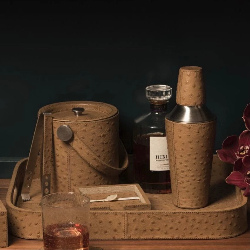 Blue Pheasant Witney Ice Bucket And Tongs Oat Brown Ostrich New Arrivals 2 Blue Pheasant Witney Ice Bucket And Tongs Oat Brown Ostrich New Arrivals