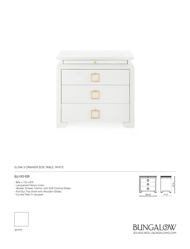 Bungalow 5 Elina 3 Drawer Side Table White 11 Bungalow 5 Elina 3 Drawer Side Table White