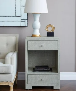 Bungalow 5 Fedor Two Drawer Side Table Moss Gray Grasscloth