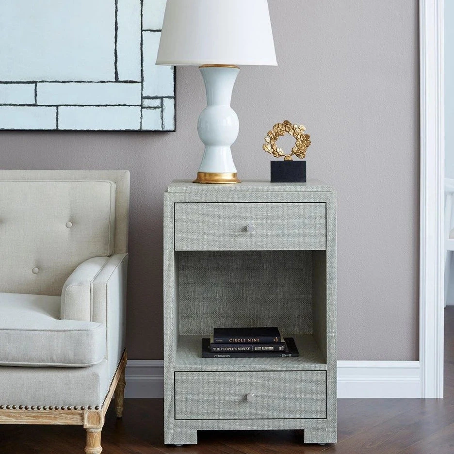 Bungalow 5 Fedor Two Drawer Side Table Moss Gray Grasscloth 2 Bungalow 5 Fedor Two Drawer Side Table Moss Gray Grasscloth