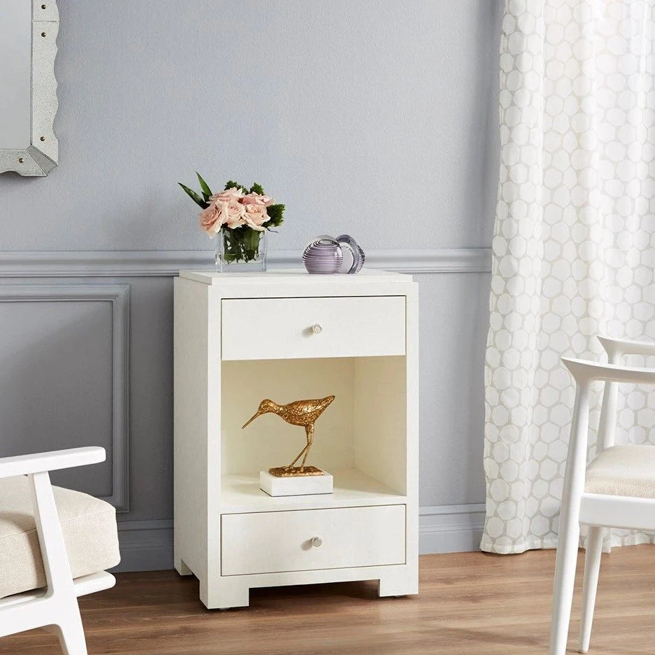 Bungalow 5 Fedor Two Drawer Side Table White Grasscloth New Arrivals 2 Bungalow 5 Fedor Two Drawer Side Table White Grasscloth New Arrivals