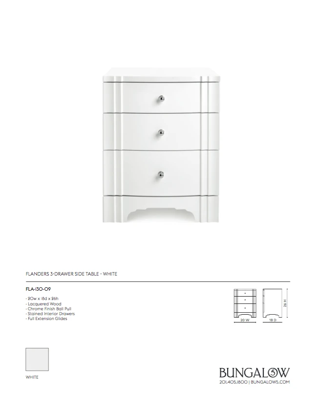 Bungalow 5 Flanders Three Drawer Side Table White 9 Bungalow 5 Flanders Three Drawer Side Table White