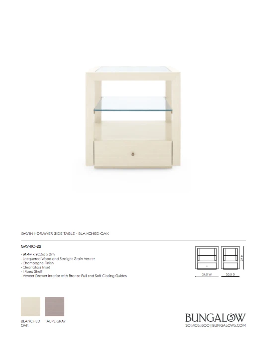 Bungalow 5 Gavin 1 Drawer Side Table Blanched Oak 8 Bungalow 5 Gavin 1 Drawer Side Table Blanched Oak