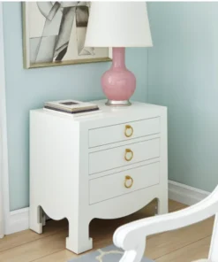 Bungalow 5 Jacqui 3 Drawer Side Table White Grasscloth
