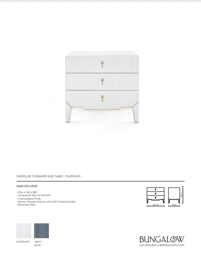 Bungalow 5 Madeline 3 Drawer Side Table Platinum 6 Bungalow 5 Madeline 3 Drawer Side Table Platinum