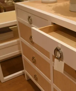 Bungalow 5 New Arrivals Mallet 8 Drawer Dresser Grasscloth And White Lacquer