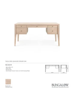 Bungalow 5 Paola Desk Bleached Cerused Oak