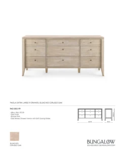 Bungalow 5 Paola Extra Large 9 Drawer Dresser Bleached Cerused Oak New Arrivals
