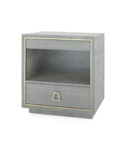 Bungalow 5 New Arrivals Parker 2 Drawer Side Table Slate Blue Lacquered Grasscloth