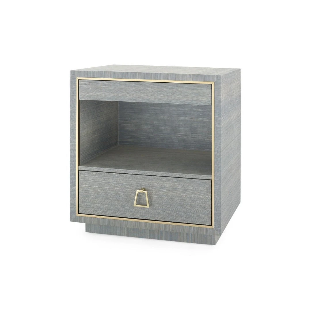 Bungalow 5 New Arrivals Parker 2 Drawer Side Table Slate Blue Lacquered Grasscloth 1 Bungalow 5 New Arrivals Parker 2 Drawer Side Table Slate Blue Lacquered Grasscloth