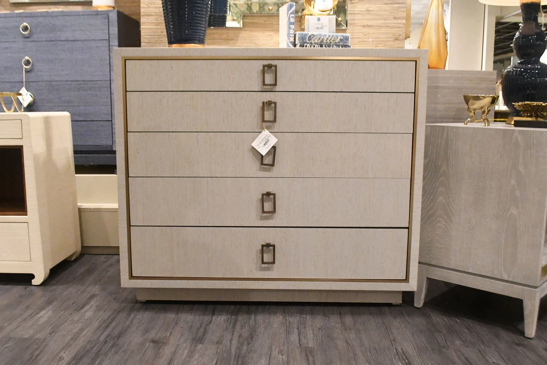 Bungalow 5 New Arrivals Parker Large 5 Drawer Chest Silver Lacquered Grasscloth 2 Bungalow 5 New Arrivals Parker Large 5 Drawer Chest Silver Lacquered Grasscloth