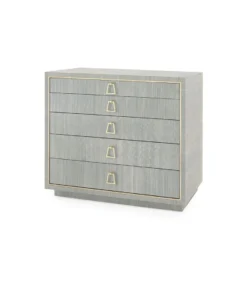 Bungalow 5 Parker Large 5 Drawer Chest Slate Blue Lacquered Grasscloth