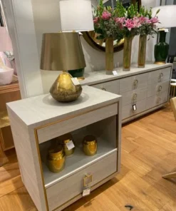 Bungalow 5 New Arrivals Parker 2 Drawer Side Table Silver Lacquered Grasscloth