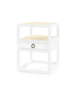Bungalow 5 Polo 1 Drawer Side Table Grasscloth And White Lacquer New Arrivals