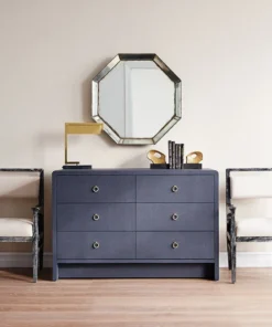 Bungalow 5 Bryant Linen Extra Large 6 Drawer Chest Navy Blue New Arrivals