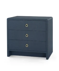 Bungalow 5 New Arrivals Bryant Linen 3 Drawer Side Table Navy Blue