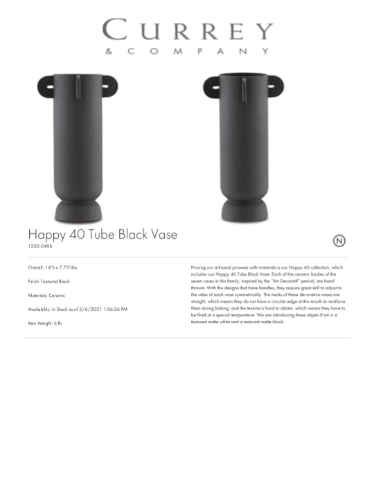 Currey And Company Happy 40 Tube Vase Black New Arrivals 4 Currey And Company Happy 40 Tube Vase Black New Arrivals