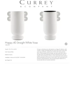 Currey And Company Happy 40 Straight Vase White
