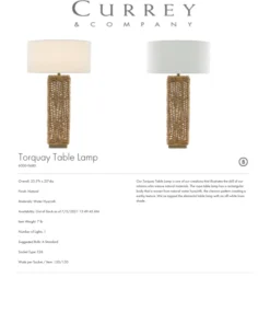 Currey And Company New Arrivals Torquay Table Lamp