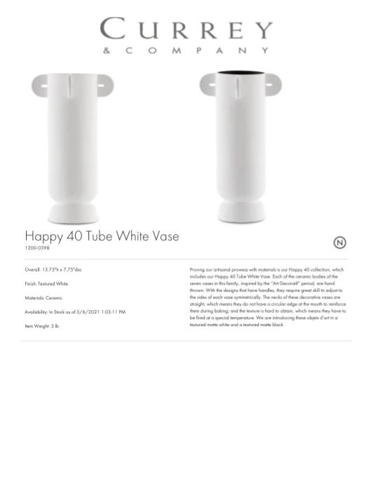 Currey And Company New Arrivals Happy 40 Tube Vase White 4 Currey And Company New Arrivals Happy 40 Tube Vase White