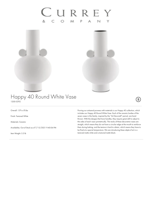 Currey And Company Happy 40 Round White Vase 3 Currey And Company Happy 40 Round White Vase