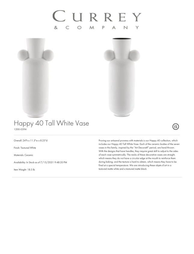 Currey And Company Happy 40 Tall White Vase New Arrivals 3 Currey And Company Happy 40 Tall White Vase New Arrivals