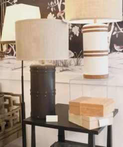 Jamie Young Barrel Table Lamp Leather