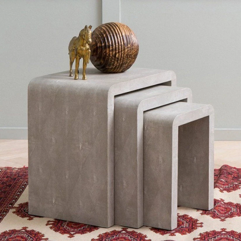Made Goods Harlow Nesting Tables Cool Gray Faux Shagreen New Arrivals 3 Made Goods Harlow Nesting Tables Cool Gray Faux Shagreen New Arrivals