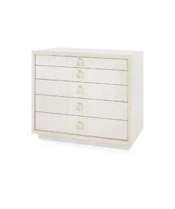 Bungalow 5 New Arrivals Parker Large 5 Drawer Chest Silver Lacquered Grasscloth