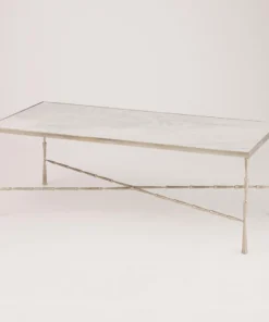 Global Views New Arrivals Spike Cocktail Table Antique Nickel White Marble