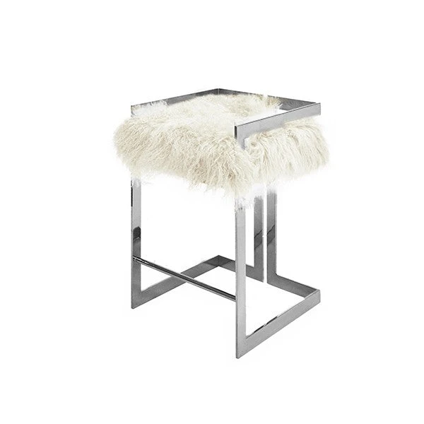 Worlds Away New Arrivals Emmett Counter Stool Nickel And White Mongolian Fur 1 Worlds Away New Arrivals Emmett Counter Stool Nickel And White Mongolian Fur